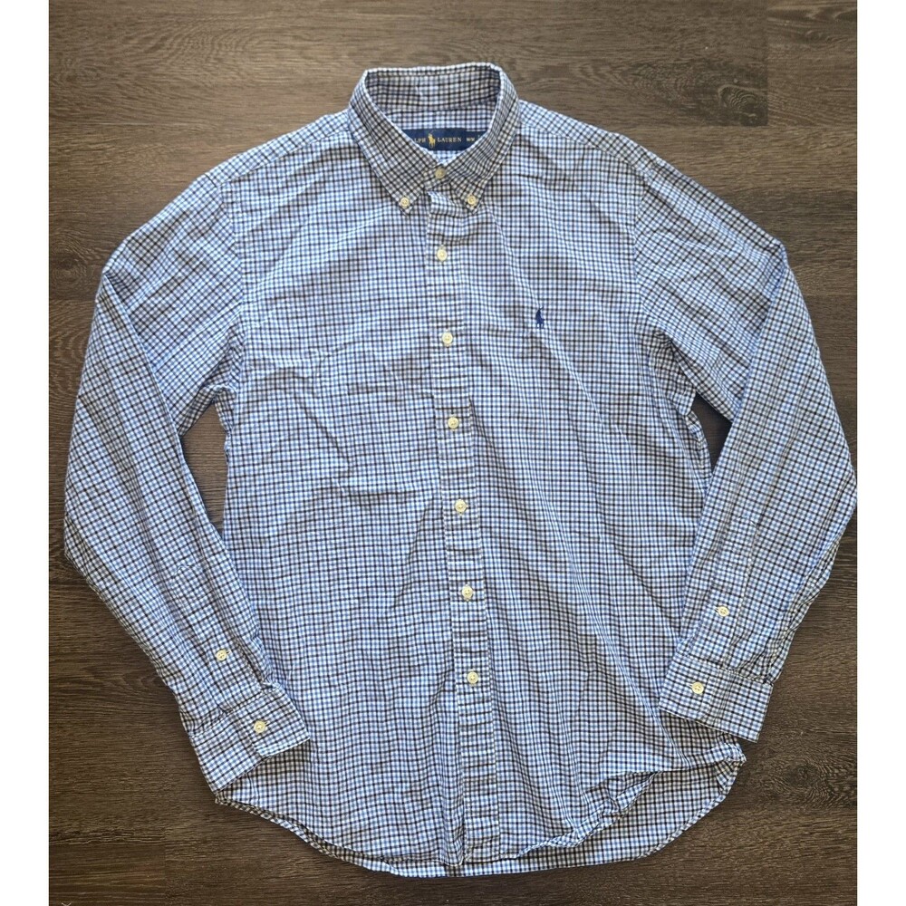 Polo Ralph Lauren Classic Fit Blue White Plaid Gingham Button Down Shirt M
